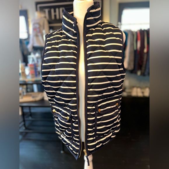 J. Crew (Small) Navy Blue Striped Vest Jacket - Picture 2 of 6